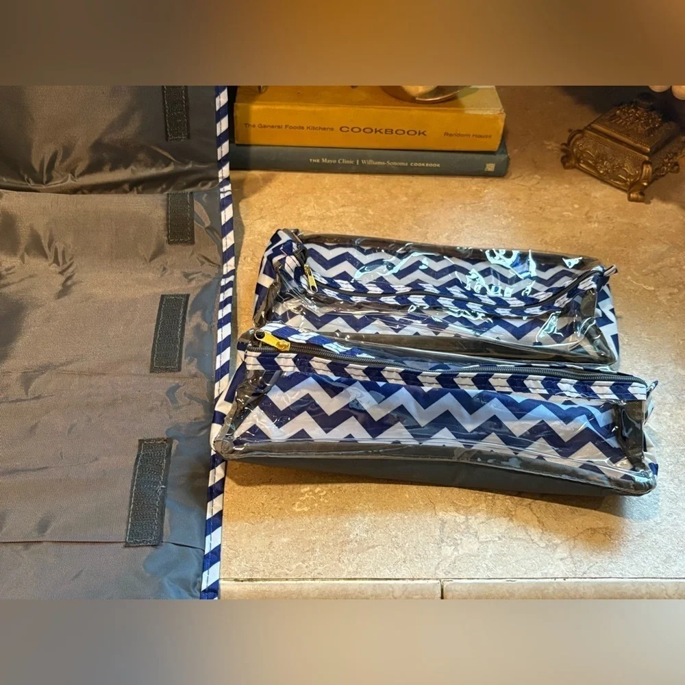 Chevron Pattern Cosmetic Bag with removable pouches.